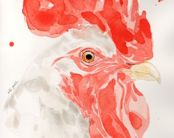 White Rooster, Original watercolor