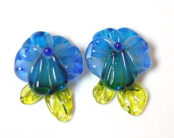 Handmade Glass Lampwork Beads - Fantasy Flower Set 2 beads