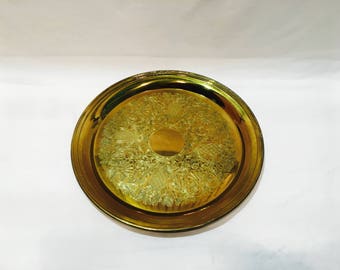 Vintage round brass tray, Round brass serving tray, Brass serving dish, Brass bar tray, Brass drink tray, Brass round tray, Engraved brass