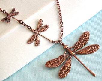Copper Dragonfly Necklace - Dragonfly Jewelry