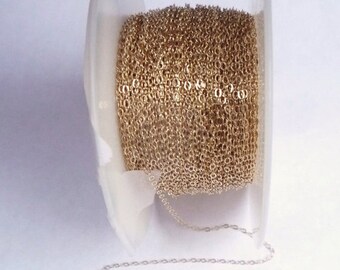 Gold Filled Chain, Flat Cable Chain, 14K Gold Filled, Bright Polished, 1.3 mm - Sold by the Foot. (GF-822F -7)