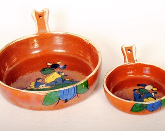 Vintage Mexican Serving Pots Redware Pottery 2 pcs