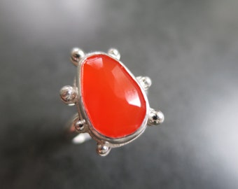 Carnelian Ring, Rosecut Ring, Sterling Silver Ring, Statement Ring, Handmade Ring, Size 5.25, Size 5 1/2