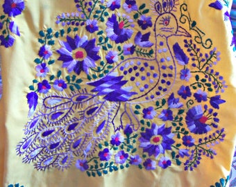 Mexican dress, Yellow Dress, Embroidered Mexican, Floral embroidery, Cinco de Mayo, size XL