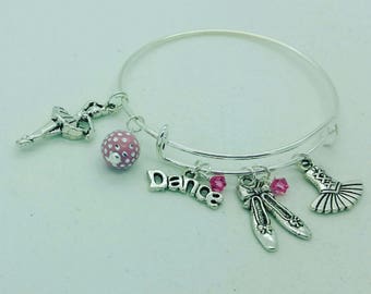 Girls dance bangle, girls dance bracelet, tutu bangle, ballet bangle, ballerina bangle, initial bangle, dance recital gift, dance bracelet