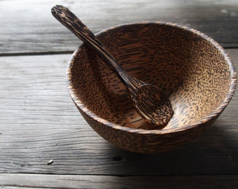 Palm Wood 4 inches Cereal Salad Soup Dessert Wooden Bowl with Spoon Palm Wood Kitchen Home Decor Gift Set Small Bowl
