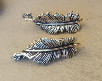 Antiqued Silver Metal Curling Feather Climbing Leaf Clip On Earrings Vintage Native American Southwestern Jewelry Jewellery