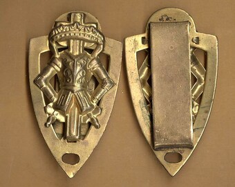 vintage oddfellows SHIELD shape connector patinaed brass fancy aged ODDFELLOWS components ox you get TWO circa late 1800s