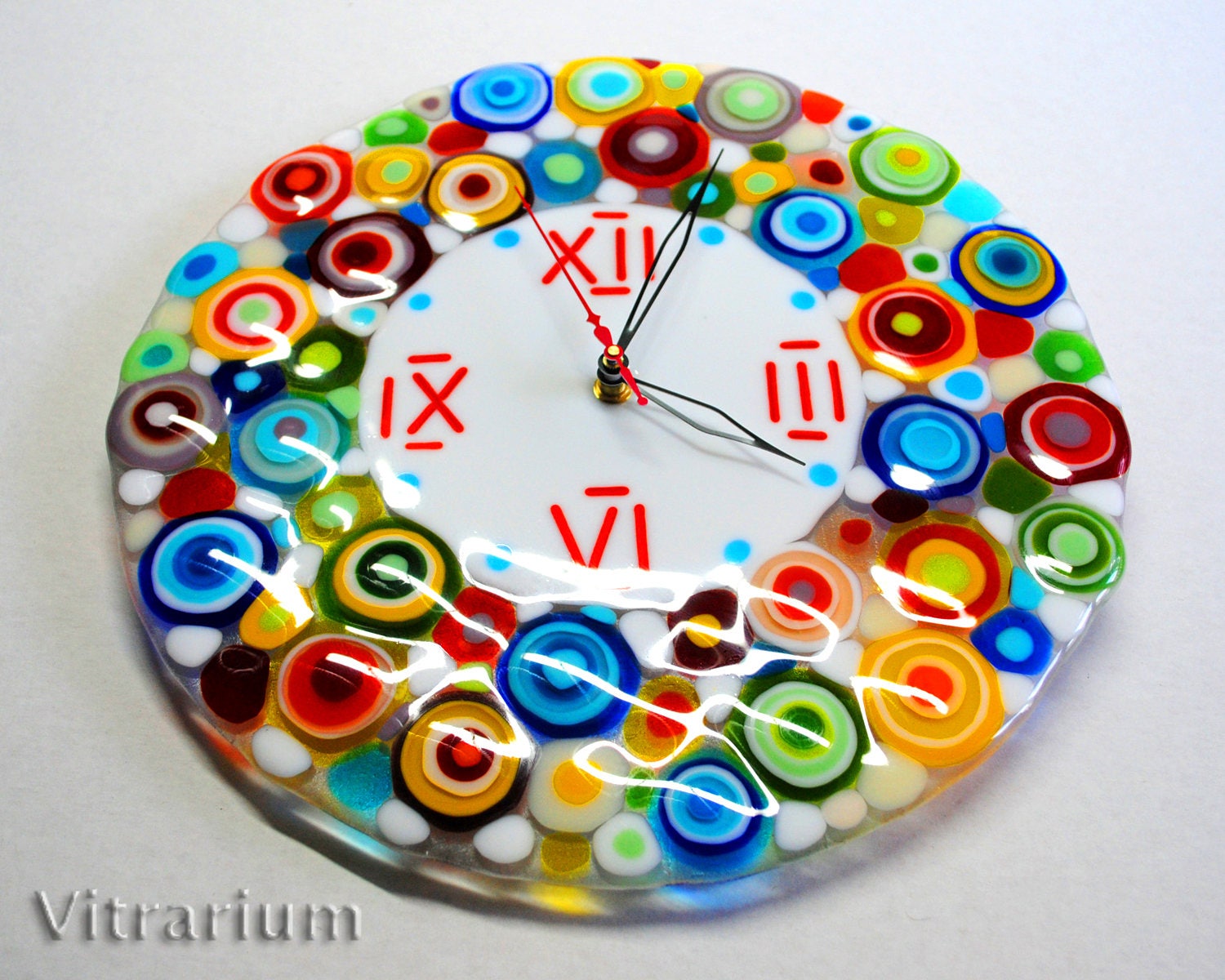 Handmade Fused Glass Wall Clock Rainbow Rain Wall