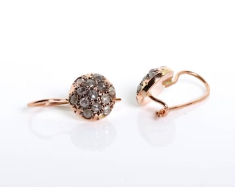 Round Diamond Earrings - Pave Earrings - 14K Rose Gold Earrings - Rose Cut Diamond Earrings - Small Earrings - Bridal Earrings - Wedding