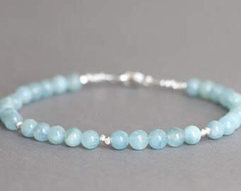 Aquamarine Bracelet Beaded Bracelet Gemstone Bracelet Stacking Bracelet March Birthstone