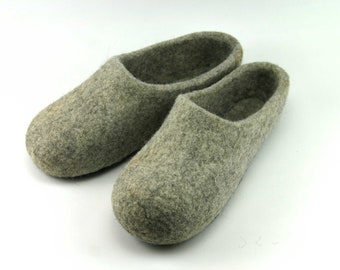 Grey Slippers, Wool Felted Slippers