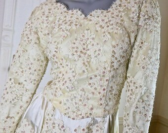 Francés Vintage marfil vestido de noche, vestido Formal, vestido de fiesta marfil, madre de la novia, vestido de fiesta nupcial de crema: tamaño 8 (Estados Unidos), 12 (Reino Unido)