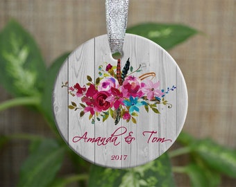 Personalized Christmas Ornament, First Christmas ornament, Floral Custom Ornament, Housewarming gift, Wedding gift, Christmas gift. o075