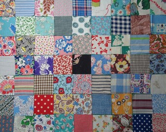 Vintage Feedsack Fabrics,1930s,1940s Fabric,Charm Pack,2.5" Squares,Precut Squares,Set of 63 - FREE SHIPPING
