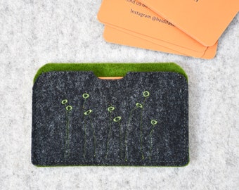 Floral Card Holder, Card Case, Mother's Day Gift, Mini Wallet with Flower,, Credit Card Holder, Felt Card Slip, Embroidered Card Holder