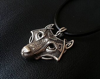 Wolf Necklace, Celtic Wolf Necklace, Mens Necklace, Viking Wolf Pendant Necklace, Viking Jewelry, Celtic Jewelry, Mens Leather Necklace