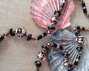 Vintage black venetian glass necklace