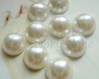 Wholesale Lot..Set of 100pcs 8mm Ivory Cream Half Faux Pearl..Flatback.. for scrapbooking, clothing, accessories and jewelry