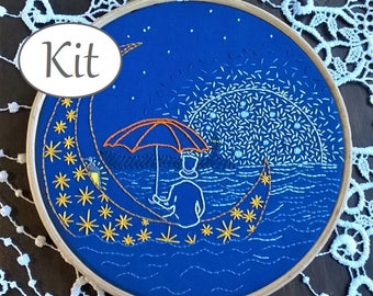 Beginner Embroidery Kit, DIY Hoop Art Kit, Sweet dreams, hand Embroidery Pattern, Relaxing Gift, Gift For Crafter - modern embroidery kit