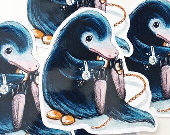 Niffler Fantastic Beasts Laptop Sticker, Illustration of Niffler Laptop Decal, Cute Collectable Animal Sticker, Fan Art Harry Potter Sticker