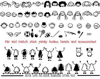 Stick figures mix and match svg / dxf / eps / png files. Download. Compatible with Cricut, Silhouette, SCAL, Scan n Cut. Commercial use ok.