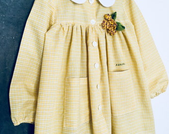 Kindergarten apron - school pinafore - yellow smock dress for little girl