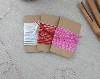 Super Thin Ribbon 3 Yds, 3 Colors, Decorative Ribbon , Gift Ribbon, Pink Red Silver, Gift Wrapping Supplies, Party Decor, Craft Supplies