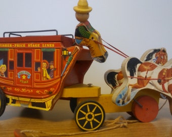 Vintage 1954 Fisher Price Gold Star Stagecoach #175