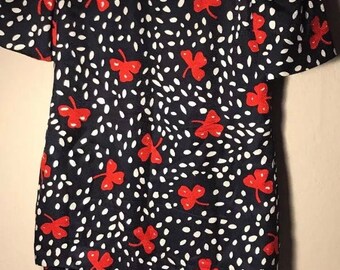 David Hayes 100% Silk Blue Vintage dress with red flowers size 8