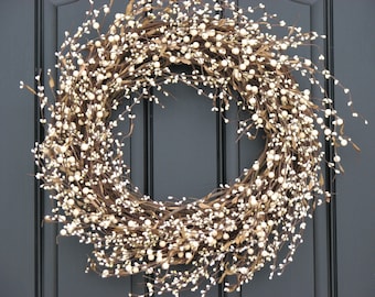 Cream Berry Wreath - Spring Wreath - Year Round Door Decor - Shabby Chic Decor