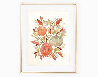 Pumpkin Harvest watercolor art print
