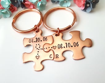 7 Year Anniversary, Copper Anniversary, 7th Anniversary Gift, Couple Keychains, Spouse Gift, Hubby Gift, Couple Keyrings, Key Fob Customized