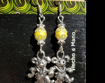 Grateful Dead, Dancing Bears, Yellow, Silver Tone, Ear Wire