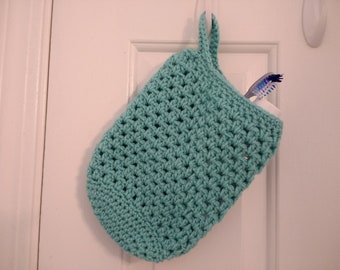 Crochet Hanging Storage Basket, Doorknob Basket, Bathroom Decor, Hanging Organizer, Hanging Pouch - aruba sea (CHSB1B)