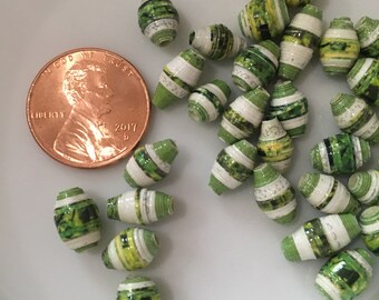 StripedWhiteAndGreenPaperBeads (50 Pack)
