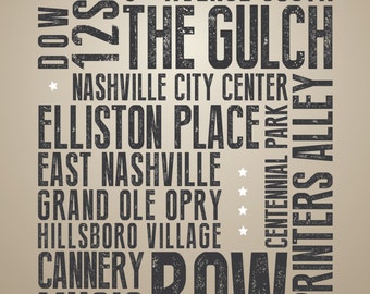 Nashville, Tennessee Points of Interest - Typography Print