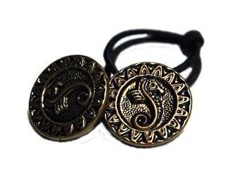 Seahorse Motif Ponytail Holder, Brass,ToneVintage Button Hair Accessory