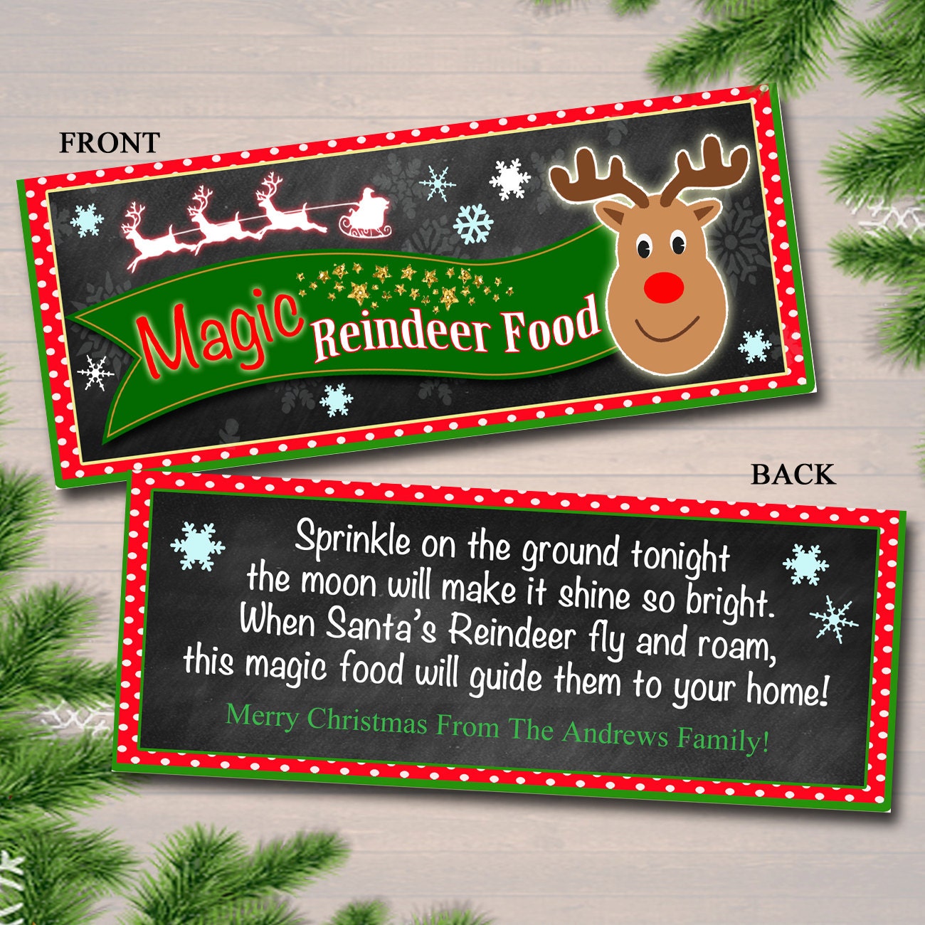 EDITABLE Magic Reindeer Food Bag Toppers Printable Reindeer