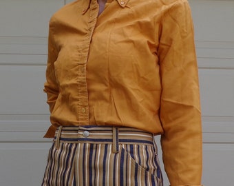 1960's BUTTON FRONT oxford SHIRT golden mustard S 60's