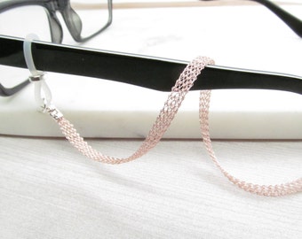 Metal ribbon eyeglass chain in rose gold; Reading Glasses Necklace Holder; Glasses Leash; Glasses Chain; Glasses Lanyard; mesh glasses chain