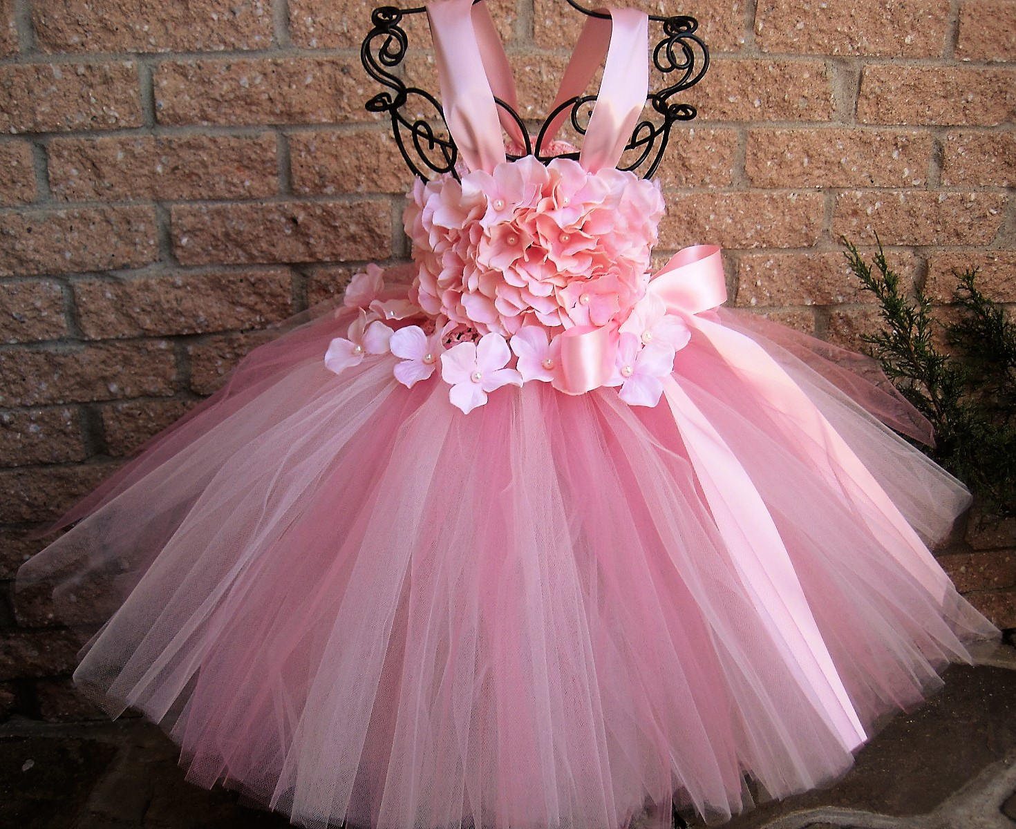 BABY PINK FLOWERS Pink Tutu Dress Flower Girl Gown