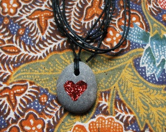 Hand Engraved Sparkly Heart Stone Necklace