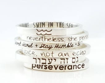 Personalized Dainty Stacking Rings - Inspirational Ring - Dainty Jewelry - Personalized Rings - Nevertheless She Persisted - Silver Ring