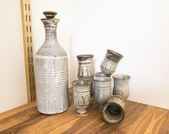 Vintage artisan made stoneware decanter set