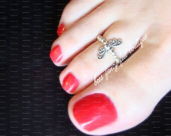 Butterfly Toe Ring, Butterfly Ring, Silver Toe Ring, Silver Ring, Silver Beads, Toe Ring, Ring, Stretch Bead Toe Rings