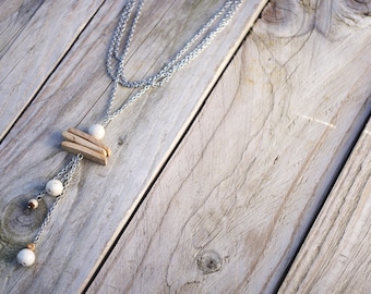 Long necklace/chain coconut/necklace with pendant/Jasper/fossil/spirit wood/wooden nature zen/natural/made/handmade gift for her