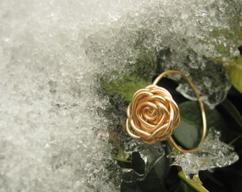 Gold Rose Ring, Flower Ring, Wire Wrapped Rose Ring, Rose Ring, Gold Ring, Tarnish Resistant Rose Ring