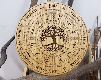 Wheel of the Year in Oak, Pagan, Wiccan, Tree of life 250mm Round