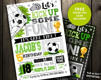 Soccer Invitation - Soccer Birthday Invitation - Soccer Party chalkboard printable sports ball girl boy invite digital file Instant Download